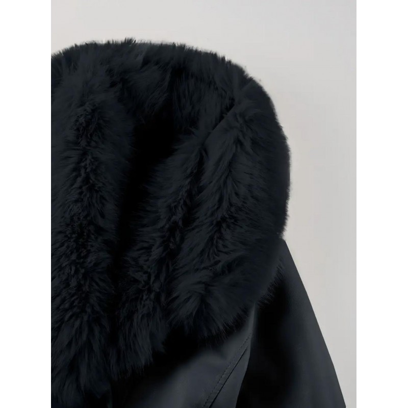 Elegant Detachable Faux Fur Collar Belted Jacket VE842129B