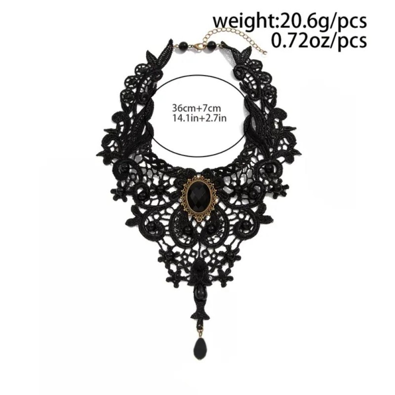 AR Ladies Gothic Black Lace Collar Necklace KF3976660