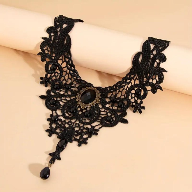 AR Ladies Gothic Black Lace Collar Necklace KF3976660