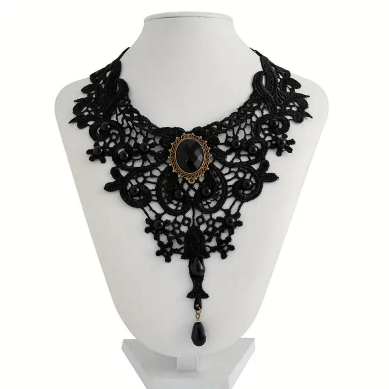 AR Ladies Gothic Black Lace Collar Necklace KF3976...
