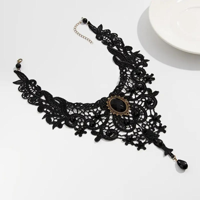 AR Ladies Gothic Black Lace Collar Necklace KF3976660