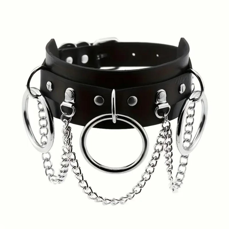 AR Punk Gothic Faux Leather Collar with Metal Rive...