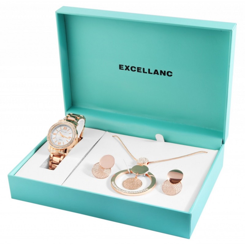 Excellanc ladies watch gift set with necklace and stud earrings 1800175-003