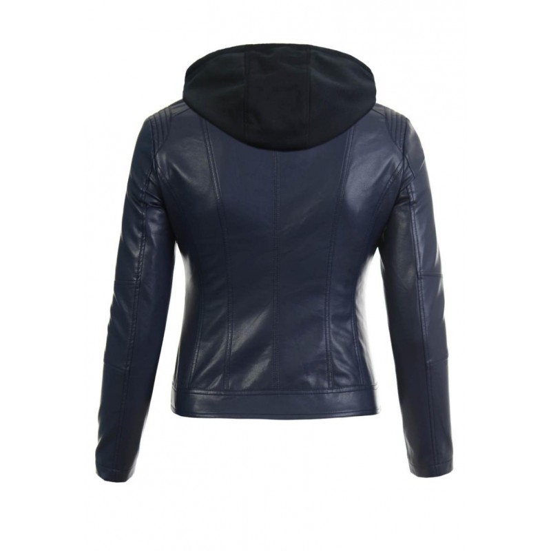 Ortalion Womens PU Leather Biker Jacket LCR8552Nv